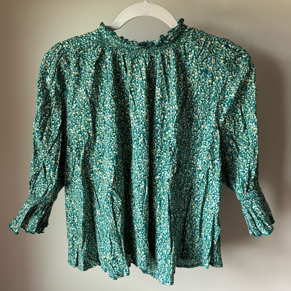 Free People Floral Green Blouse